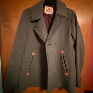 Levi's Gray Peacoat with Tan Details